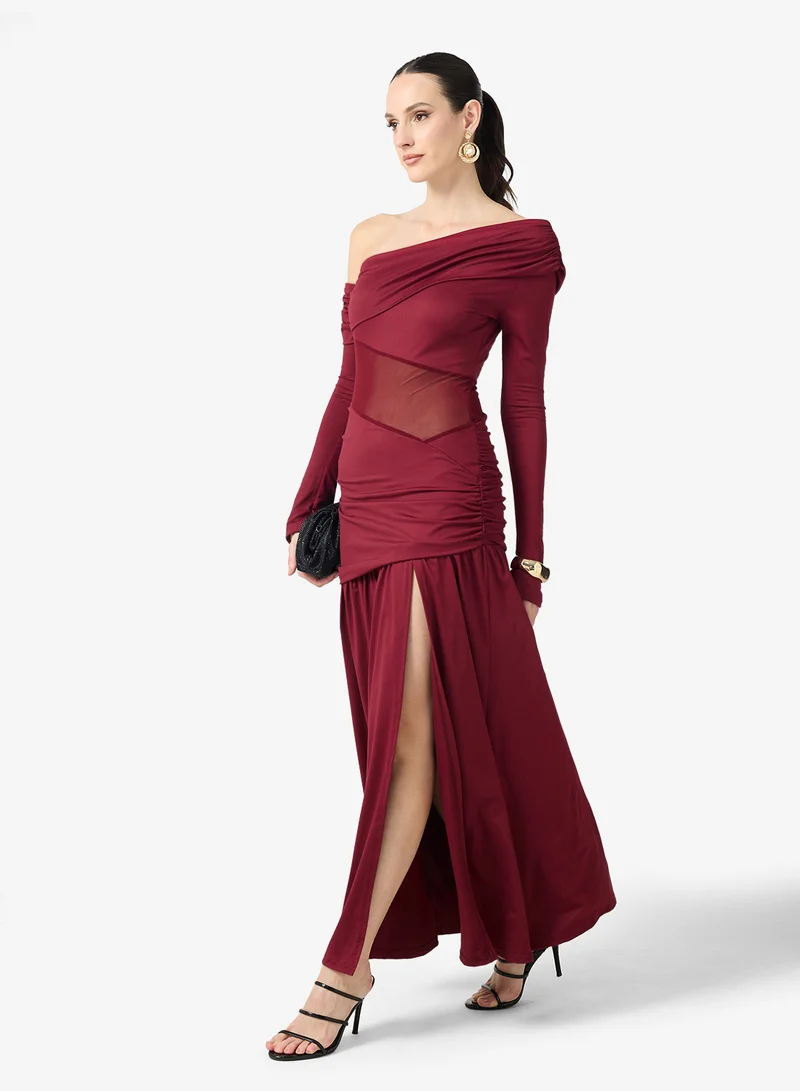 Ella  Asymmetric Neck Dress With Sheer Waist for Women | Best Price UAE